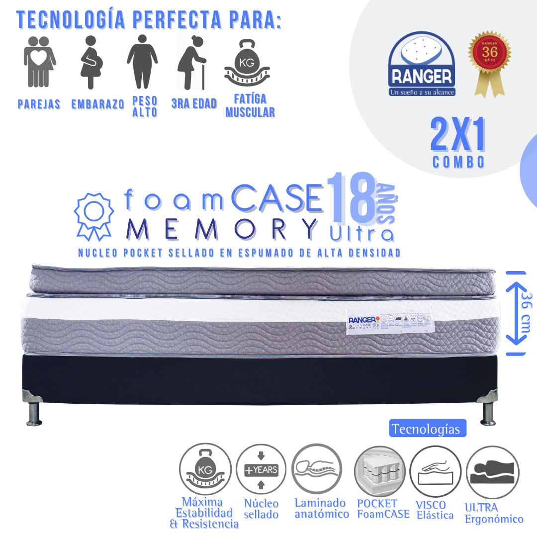 Combo Memory Ultra Foamcase Anatómico 18 Años 160 x 190
