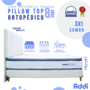Combo Cama Pillow Top Ortopédico 8 Años 100 x 190